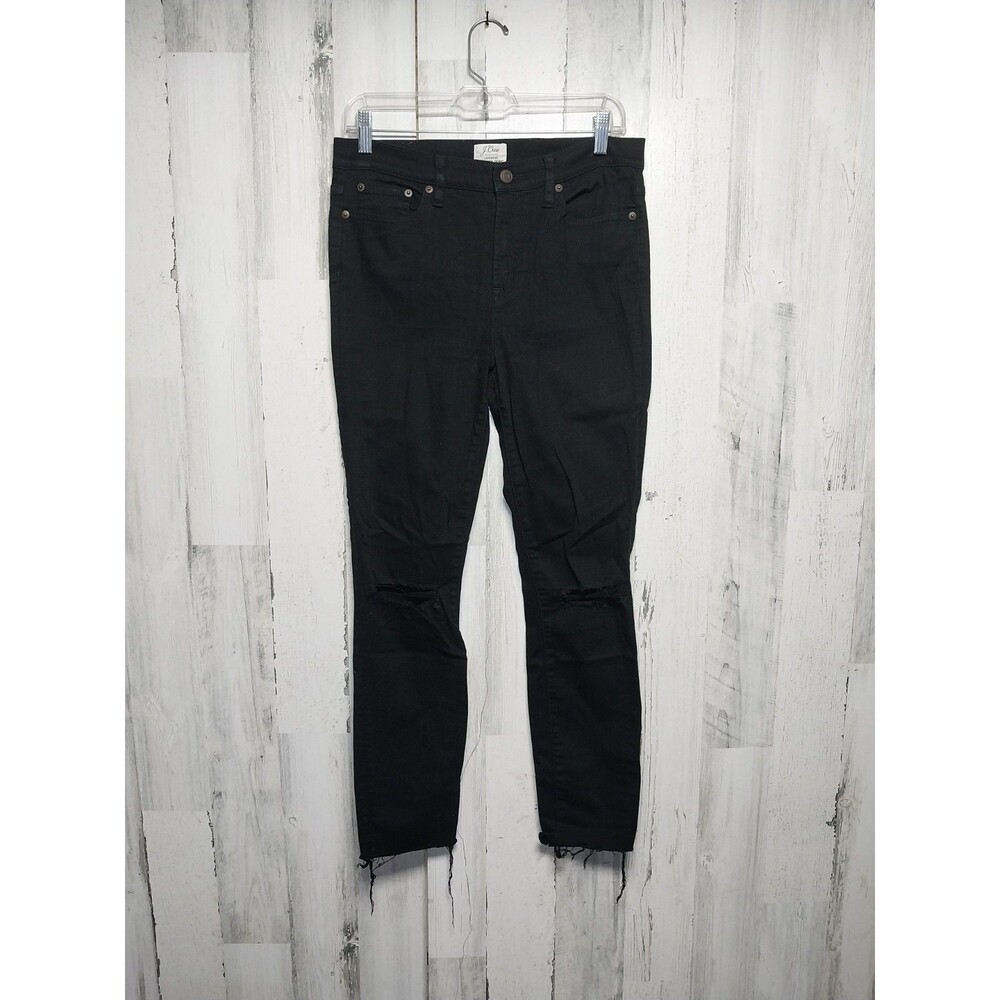 J Crew Lookout High Rise Skinny Jeans Womens Size 29 Black Denim Stretch Raw Hem
